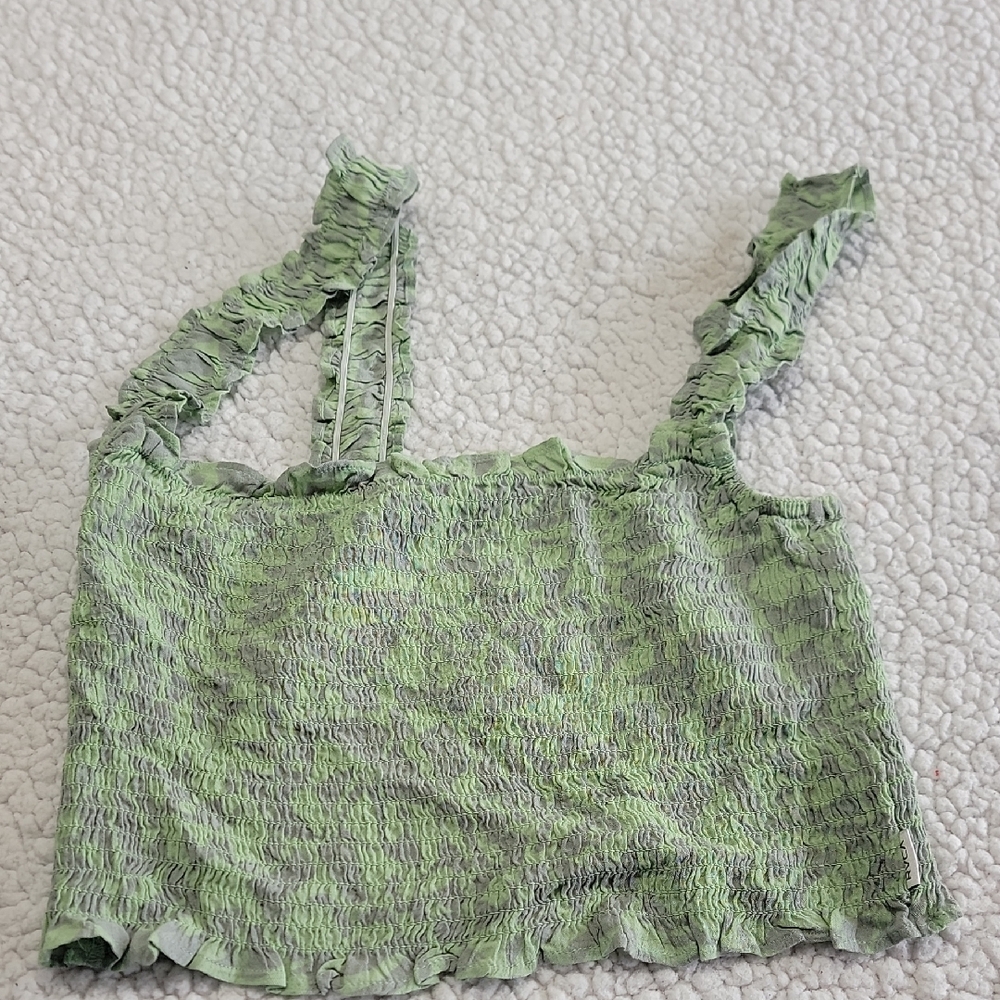 RVCA Light Green Smocked Camisole